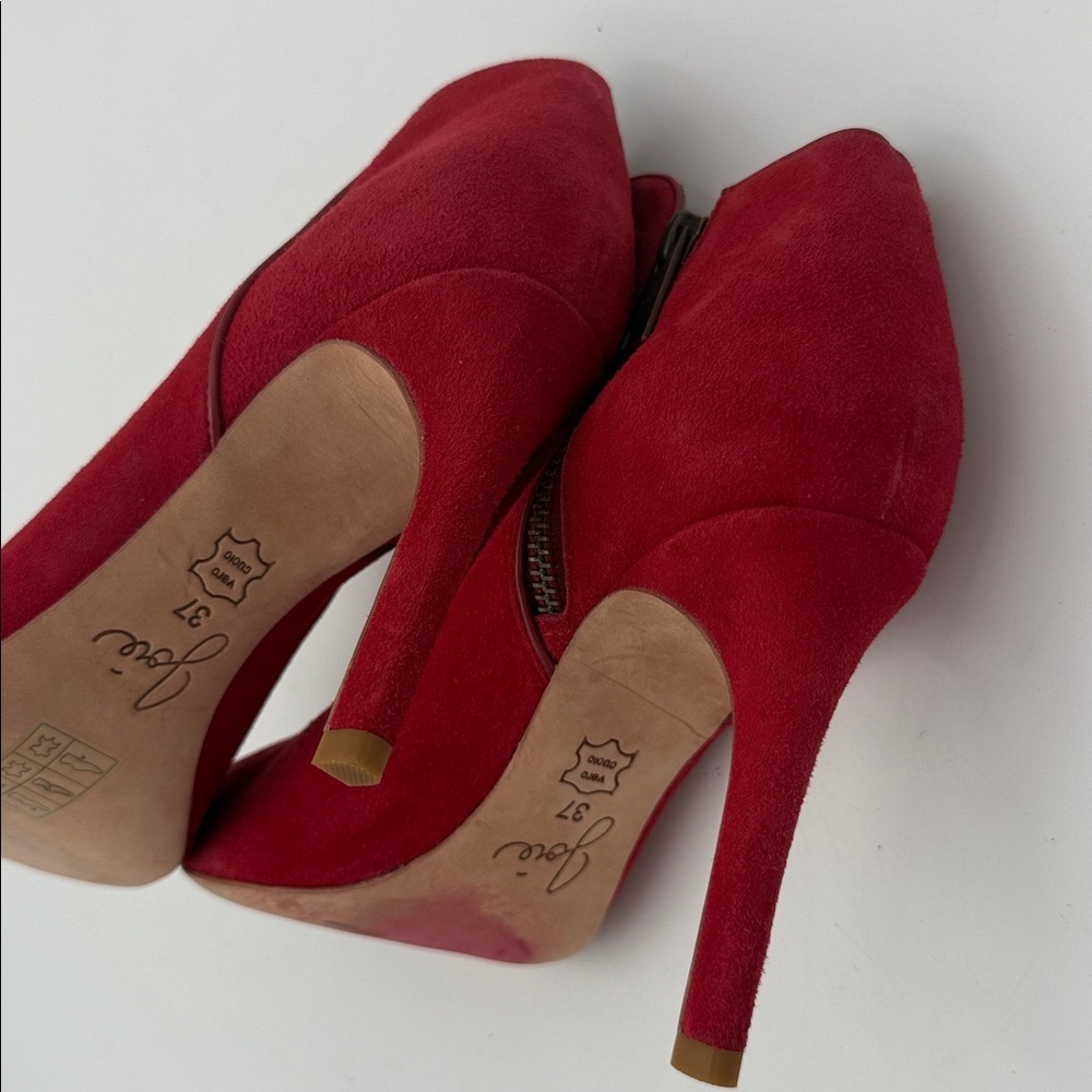 Joie Red Suede Peep-Toe Heeled Boots women 37 suede casual Y2K casual office - Picture 10 of 13